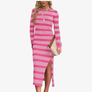 Striped Pink Long Sleeve Dress